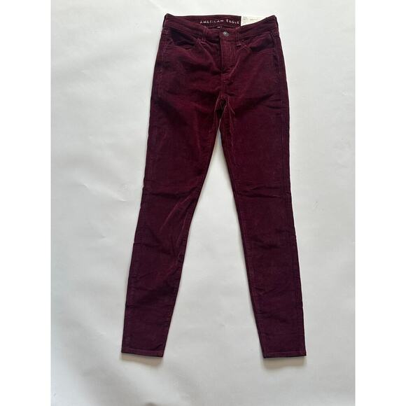 American Eagle Hi-Rise Jegging Jeans Size 2 Long Burgundy Corduroy nwt - Picture 2 of 5